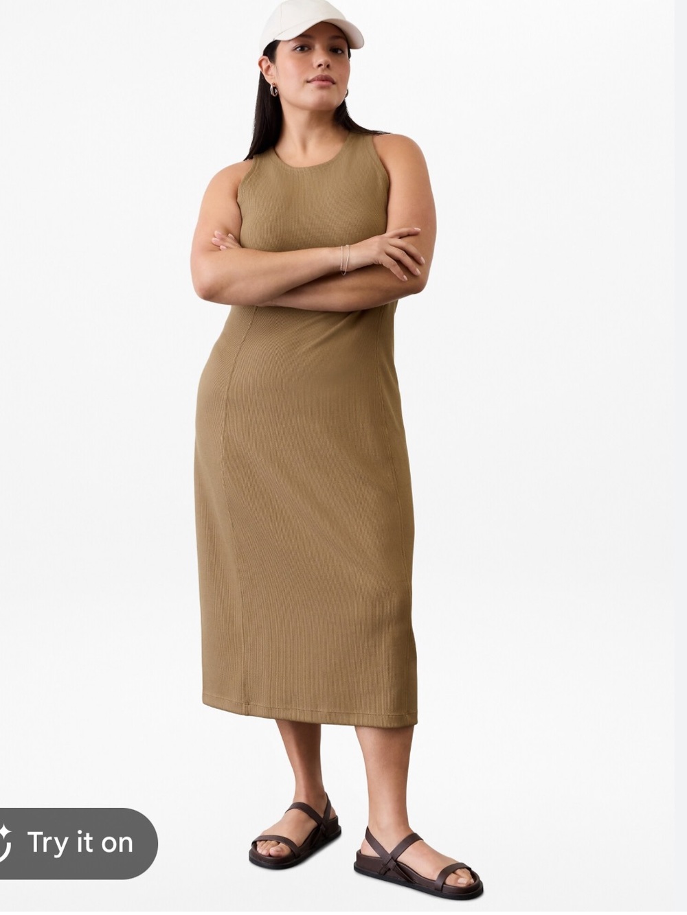 Athleta/Seasoft Rib Midi Tank Dress/Tan/Very Good/Sz S